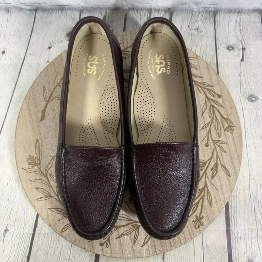 SAS Womens 10 M Burgundy Leather Loafers Tripad Comfort Made in USA Shoes